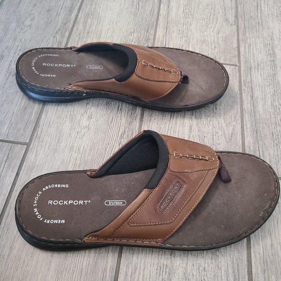 Rockport men's thong sandals memory foam shock absorbing brown size 13 - Picture 4 of 6